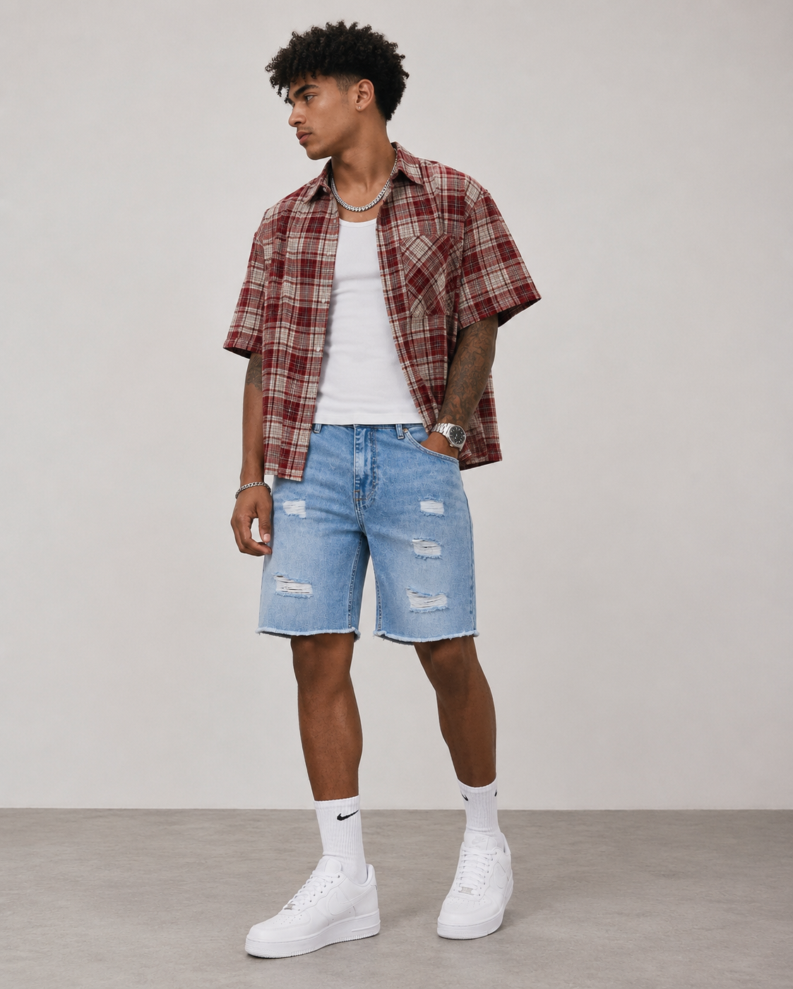 Men’s plaid boxy  button down shirt by The 2Fifty2 Brand