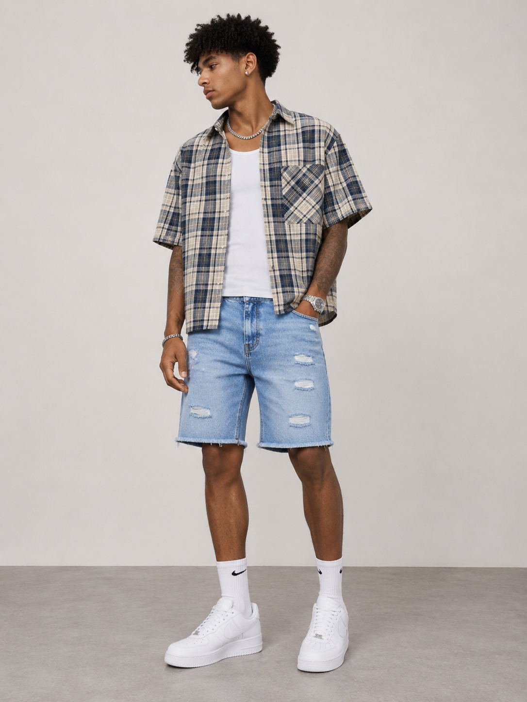 Men’s plaid boxy  button down shirt by The 2Fifty2 Brand