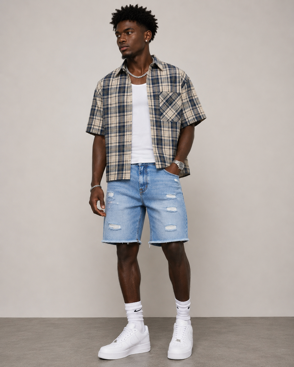 Men’s plaid boxy  button down shirt by The 2Fifty2 Brand