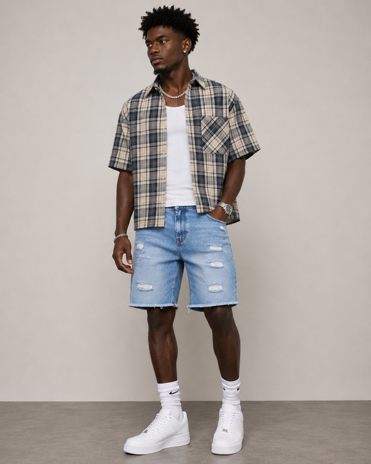 Men’s plaid boxy  button down shirt by The 2Fifty2 Brand