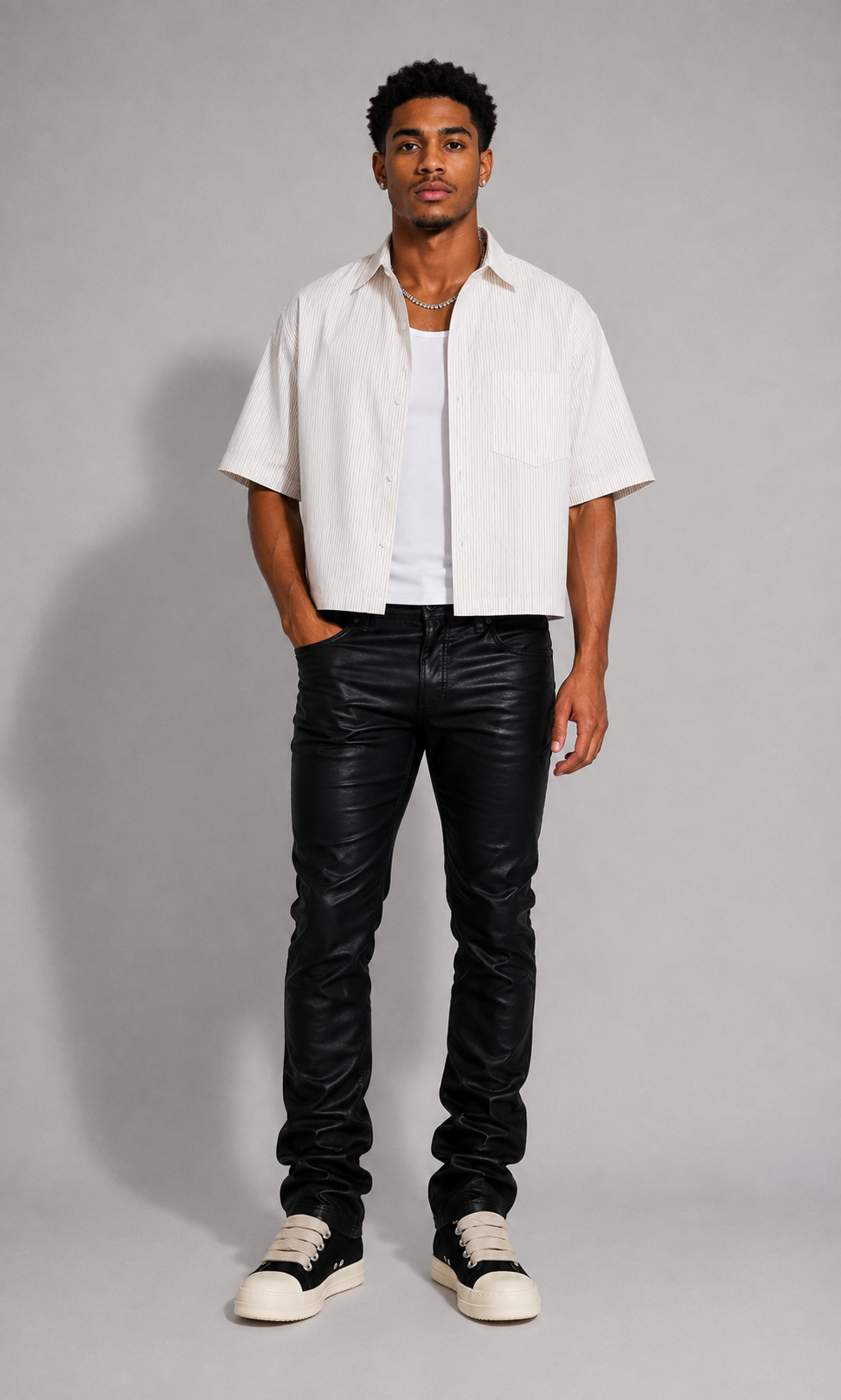 Men’s oversized Pinstripe short sleeve button up shirt by The 2Fifty2 Brand