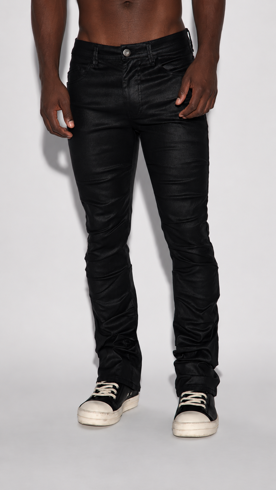 Men’s Black pleat skinny flare pants