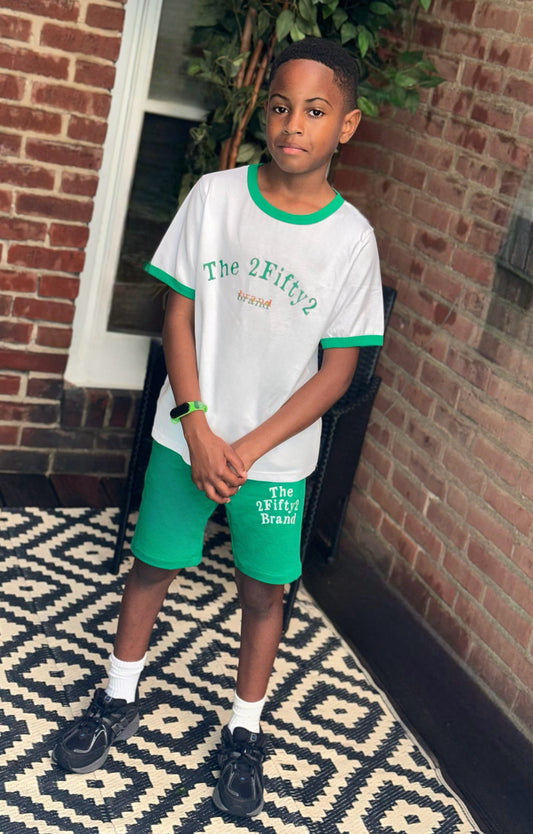 Boys  kelly green sweat shorts set by the 2fifty2 brand
