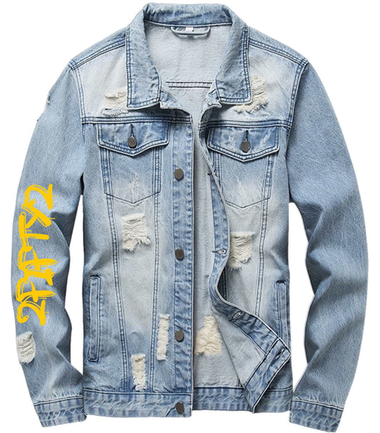 Jean Jacket for Men Slim Fit Ripped Denim Jacket