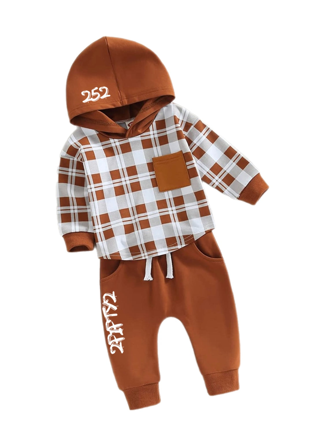 Toddler Boys Set Hooded Patchwork Hoodie Plaid Sweatpants Fall Winter Outfit