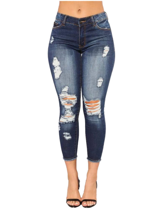 Women Skinny Ripped Stretch Distressed Denim Jeans